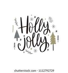 Merry Christmas Hand Drawn Lettering. Holly Jolly