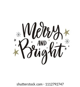 Merry Christmas Hand Drawn Lettering. Merry And Bright