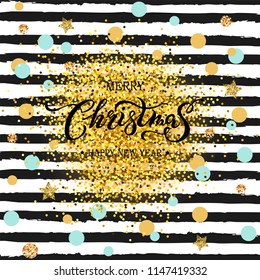 Merry Christmas hand drawn lettering  isolated on background. Calligraphic design for Happy holidays greeting card, postcard motive, badge, web, invitation, poster. Typography for winter holidays