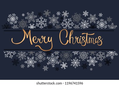 Merry Christmas. Hand drawn lettering with snowflakes. Winter design is perfect for prints, flyers, banners, invitations and promotions.