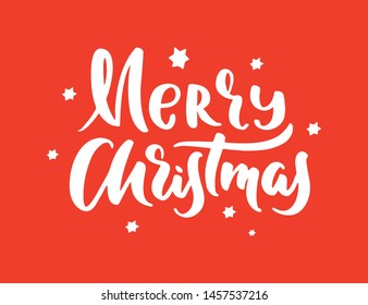 Merry Christmas hand drawn lettering. Xmas red, lettering. Calligraphy on white background. Composition for banner, postcard, poster design element stories, posts, etc. Vector eps10