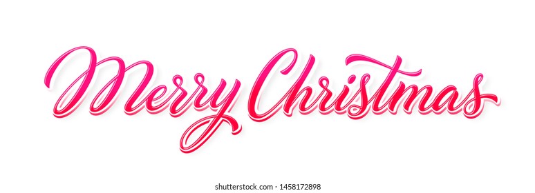Merry Christmas hand drawn lettering. Xmas text. Merry Christmas red candy inscription. Xmas calligraphy text. Vector illustration.
