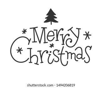 Merry christmas hand drawn lettering banner. Typography emblem. Text calligraphy inscription card design. Winter holiday poster template. Wishing handwritten postcard. Isolated vector illustration