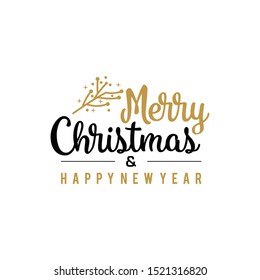 Merry christmas hand drawn lettering banner. Typography emblem. Text calligraphy inscription card design. Winter holiday poster template. Wishing handwritten postcard