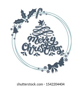 Merry Christmas. Hand drawn lettering. Best for Christmas / New Year greeting cards, invitation templates, posters, banners. Vector illustration