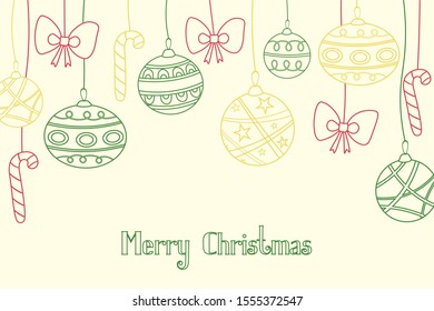 Merry Christmas hand drawn lettering with balls. Merry Christmas card. Usable as banner, greeting card, gift package etc.