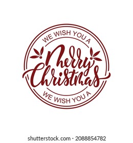Merry christmas hand drawn lettering stamp. Typography emblem. Modern brush calligraphy We wish you a Merry Christmas. Winter holiday poster template. Vector illustration isolated on white background