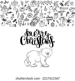 Merry christmas hand drawn lettering banner. Typography emblem. Text calligraphy inscription card design.