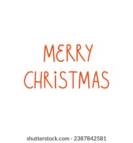 Merry Christmas hand drawn lettering vector element isolated on white. Typography inscription. Text in the cute childish style, decorative emblem. Winter holidays card design, handwritten font, word.