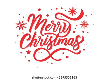 Merry Christmas hand drawn lettering with decoration, Xmas calligraphy on white background