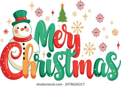 Merry Christmas hand drawn lettering decoration Xmas calligraphy on white background