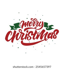 Merry Christmas hand drawn lettering with decoration, Xmas calligraphy on white background
