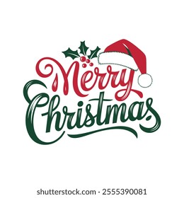 Merry Christmas hand drawn lettering with decoration, Xmas calligraphy on white background