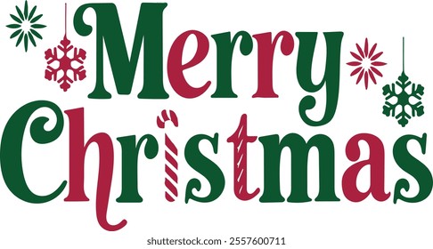 Merry Christmas hand drawn lettering with decoration, Xmas calligraphy on white background