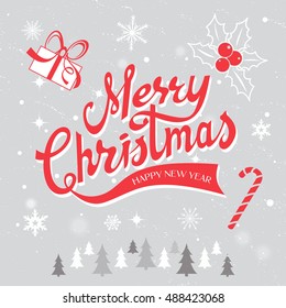 Merry Christmas hand drawn lettering vector illustration. Vector EPS 10.