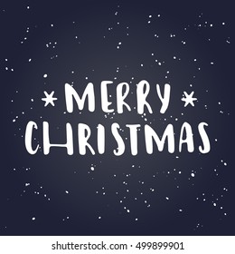 Merry Christmas hand drawn lettering isolated on dark background with snowflakes