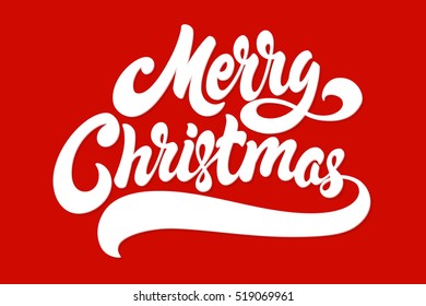 Merry Christmas hand drawn lettering design vector illustration. Isolated letters on background.