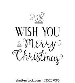 Merry Christmas hand drawn lettering holiday design card.