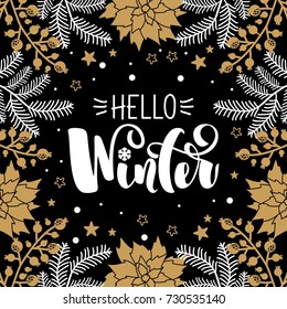 Merry Christmas hand drawn lettering. Christmas card. Vector illustration.