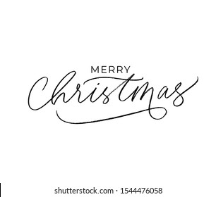 Merry Christmas hand drawn modern brush calligraphy. Isolated on white background. Christmas vector black lettering. Creative typography for Holiday greeting gift poster, banner, postcard, cards