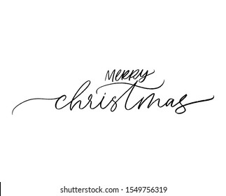 Merry Christmas hand drawn modern brush calligraphy. Isolated on white background. Christmas vector black lettering. Creative typography for Holiday greeting gift poster, banner, postcard, cards