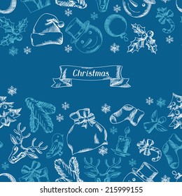 Merry Christmas hand drawn seamless pattern design.