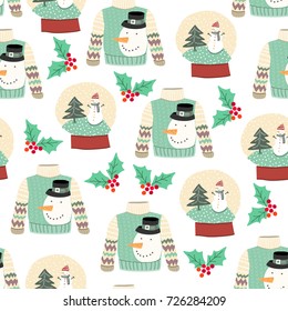 Merry christmas. Hand drawn christmas sweaters. Colored vector seamless pattern