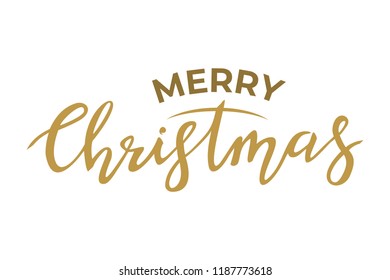 Merry Christmas hand drawn text template. Vector brown Merry Christmas text.