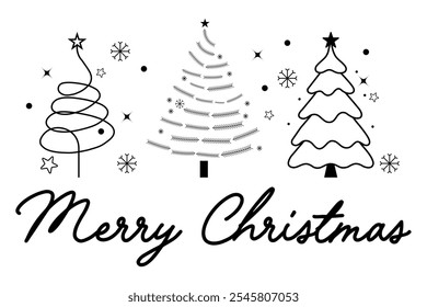 Merry Christmas Hand Drawn Tree Typography T-Shirt Design