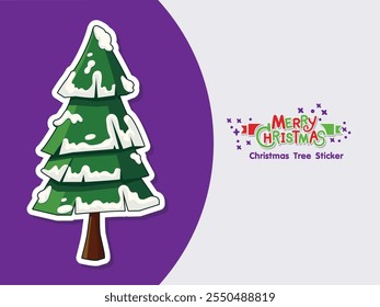 Merry christmas hand drawn christmas tree sticker with snow on the leaves. Illustration vector. Winter Holiday Isolated Pines for Greeting Cards and Invitation Design