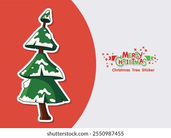 Merry christmas hand drawn christmas tree sticker with snow on the leaves. Illustration vector. Winter Holiday Isolated Pines for Greeting Cards and Invitation Design