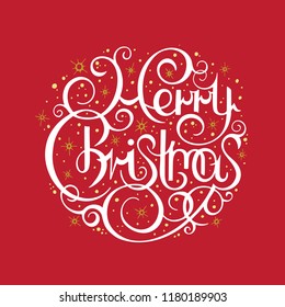 Merry Christmas. Merry Christmas hand drawn vector calligraphy lettering.
Christmas holiday greeting card design.