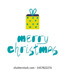 Merry Christmas hand drawn vector greeting card. Cute vector illustration. Small christmas present. Winter holiday poster, banner, template.- Vector