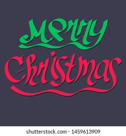 Merry Christmas hand drawn vector lettering. Xmas wish with shades sketch drawing. Handwritten color calligraphy on dark background. Winter holidays greeting card vector design