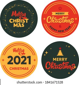 Merry Christmas hand drawn vector lettering. Set of Christmas and New Year stickers. Modern calligraphy for cards, stickers, t-shirt, print, cover. Lettering for winter holiday design. Flat design.