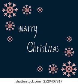 Merry Christmas Hand drawn Vector greeting card. New year greeting vector with red snowflakes and lettering. Dark background greeting card