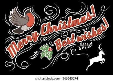 Merry Christmas!. Hand drawn Vintage greeting card. Lettering. Vector/EPS 10