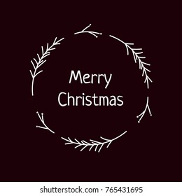 Merry Christmas hand drawn wreath. Vector illustration. Stencil design template. Simple