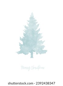 Merry Christmas. Hand Drawn Xmas Vector Card with Pastel Pink Christmas Tree. Watercolor Painting-Like Light Blue SpruceTree with White Spots Isolated on a White Background. RGB. Winter Holidays Card.