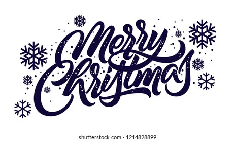 Merry christmas hand lettered calligraphy style text, great as a postcard, label, packaging, banner, advertisement etc