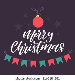 Merry Christmas. Hand lettered vector quote. Holiday card 