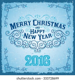 MERRY CHRISTMAS hand lettering 2016, vintage vector Illustration