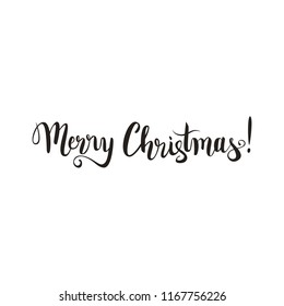Merry Christmas hand lettering brush pen calligraphy, vector illusration, greetings postcard