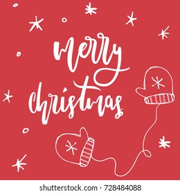 Merry Christmas. Hand lettering calligraphic Christmas type poster