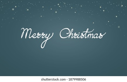 Merry christmas hand lettering calligraphy. Vector illustration with small snowflakes on dark blue background. Can use for website, as banner, gift paper, greeting card.