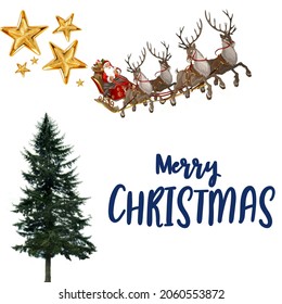 Merry christmas hand lettering calligraphy isolated on white background. Vector holiday illustration element.