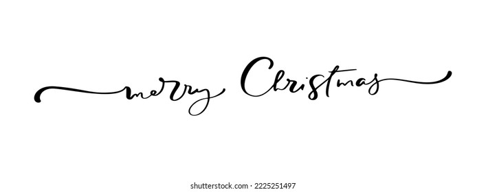 Merry Christmas hand lettering calligraphy text isolated on white background. Vector holiday illustration element Quote. Xmas script calligraphic phrase.