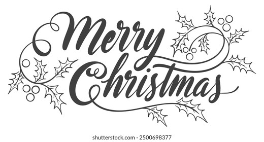 Merry christmas hand lettering calligraphy isolated on white background. Vector holiday illustration element. Merry Christmas script calligraphy