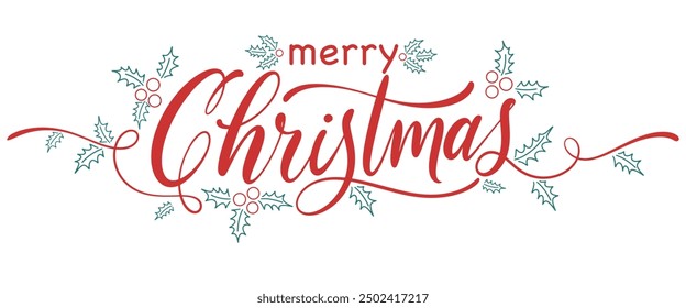 Caligrafía de letras de mano de feliz Navidad aislada sobre fondo blanco. Elemento de ilustración de vacaciones de Vector. Feliz caligrafía de guiones de Navidades