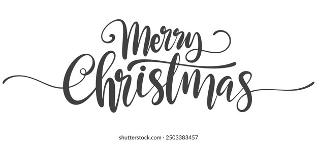 Merry christmas hand lettering calligraphy isolated on white background. Vector holiday illustration element. Merry Christmas script calligraphy